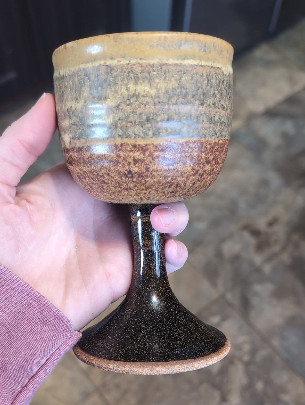 3 Piece Studio Pottery Rustic Glazed Ceramic Goblet/Chalice - Picture 2 of 10